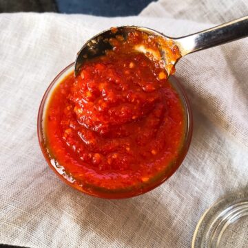 Homemade Sriracha in a jar.