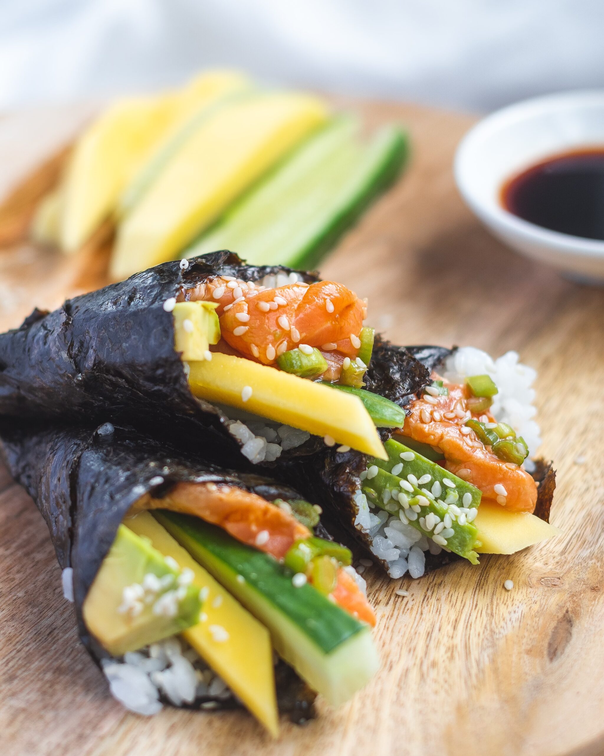 Salmon and Mango Sushi Hand Roll - Savoured Kitchen